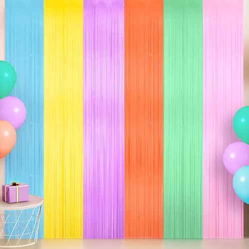 KatchOn, Pastellfarbene Fransenvorhänge aus Folie, 2 Stück, pastellfarbener, bunter Fotohintergrund, Regenbogen-Folien-Fransenhintergrund, Babyparty, Junggesellinnenabschied, Hochzeit, Jahrestag KatchOn, Pastellfarbene Fransenvorhänge aus Folie, 2 Stück, pastellfarbener, bunter Fotohintergrund, Regenbogen-Folien-Fransenhintergrund, Babyparty, Junggesellinnenabschied, Hochzeit, Jahrestag von KatchOn
