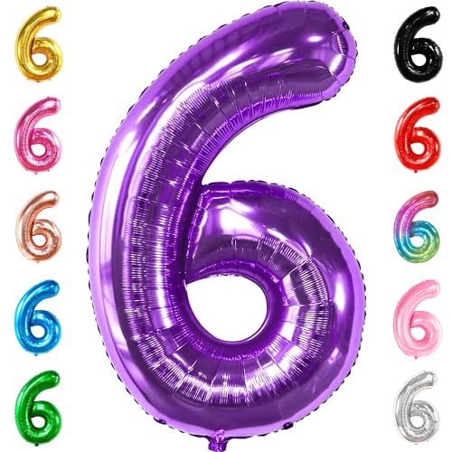 KatchOn Riesiger Lila Luftballon Zahl 6 - 40 Zoll | Geburtstag Deko | Luftballons zum 6. Geburtstag | Sechs Ballon Zahl | 6 Jahre Alt Ballon für Dekorationen von KatchOn