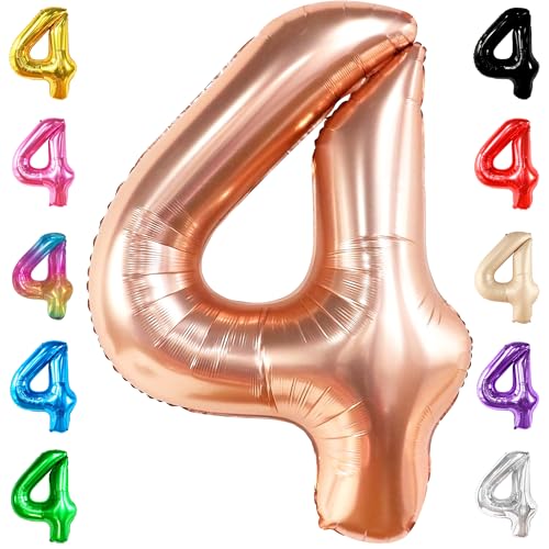 KatchOn, Roségoldene Luftballon 4. Geburtstag Zahl 4 – 100 CM | Folienballons mit der Zahl 4 für Geburtstage | Luftballons zum 4. Geburtstag, Dekoration zum 4. Geburtstag für Mädchen KatchOn, Roségoldene Luftballon 4. Geburtstag Zahl 4 – 100 CM | Folienballons mit der Zahl 4 für Geburtstage | Luftballons zum 4. Geburtstag, Dekoration zum 4. Geburtstag für Mädchen von KatchOn