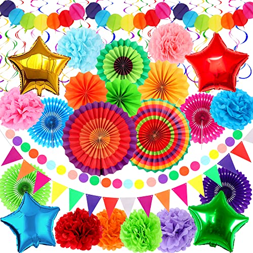 Mehrfarbige Papierfächer, Pompons, Wirbel, Banner und Luftballons von KatchOn