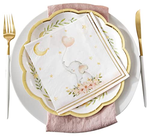 Kate Aspen Elephant Baby Shower 2-lagige Papierservietten, Pink (30 Stück) Little Peanut, hochwertige dekorative Servietten, Lunch-Serviergeschirr, 2-lagig von Kate Aspen