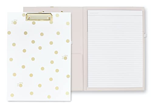 Kate Spade New York Clipboard Folio with Low Profile Clip, Professional Padfolio Includes Lined Notepad, Pen Loop, and Pocket, Gold Dot with Script von Kate Spade New York