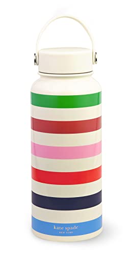 Kate Spade New York Large Insulated Stainless Steel Water Bottle, 33 Ounce Metal Water Bottle, Double Wall Travel Tumbler with Lid, Adventure Stripe von Kate Spade New York