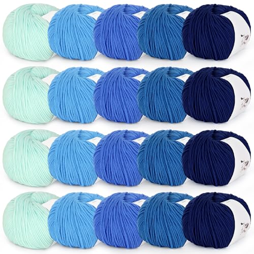 Katech 20 Knäuel Baumwollgarn zum Häkeln, Sportgewicht, 55 % Baumwolle, 45 % Acryl, Milch-Baumwollgarn-Set, Strick-/Häkel-Starter-Set (Farbe F) von Katech