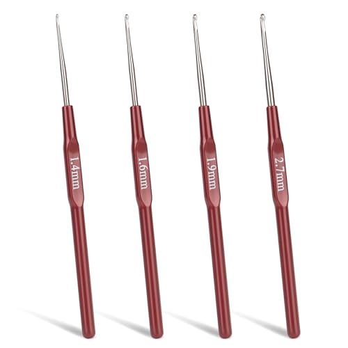Katech 4 Stück Spitze Leichte Häkelnadel 1,4+1,6+1,9+2,7mm, Häkelnadel mit Kaffeebraun Griff, Häkelnadeln für Anfänger, Fein Sehr Filigrane Arbeiten Und Spitzen, Häkelnadel zum Häkeln und Stricken Katech 4 Stück Spitze Leichte Häkelnadel 1,4+1,6+1,9+2,7mm, Häkelnadel mit Kaffeebraun Griff, Häkelnadeln für Anfänger, Fein Sehr Filigrane Arbeiten Und Spitzen, Häkelnadel zum Häkeln und Stricken von Katech
