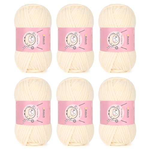 Katech Bulky Chenille-Garn zum Häkeln, 6 Stück, 100 g/3,53 oz-6 mm Tiefe, glitzerndes Chenille-Garn zum Stricken, grobe Plüsch-Babydeckengarne, ideal für Decken, Schals, Puppen (Hellkhaki) von Katech