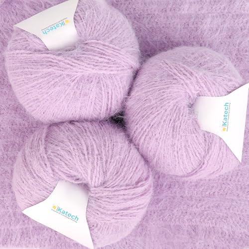 Katech CYC#4 Wollmischgarn zum Häkeln und Stricken, weiches Häkelgarn, 3 Knäuel (je 100 g/150 m), 35 % Wolle, 35 % Nylon, 30 % Acryl, ideal für Schals, Mützen, Pullover und Bastelarbeiten (Flieder von Katech
