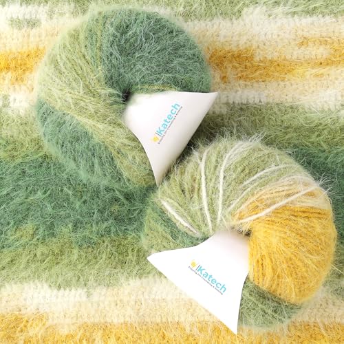 Katech Farbverlaufskuchengarn zum Häkeln, Wolle, Strickgarn, super weich, 2 Stück, 100 g, 35 % Plüschwolle, 30 % Acryl, 35 % Nylon (Kammgarn), perfekt für Decken, Schals, Schals und Kleidungsstücke (B von Katech