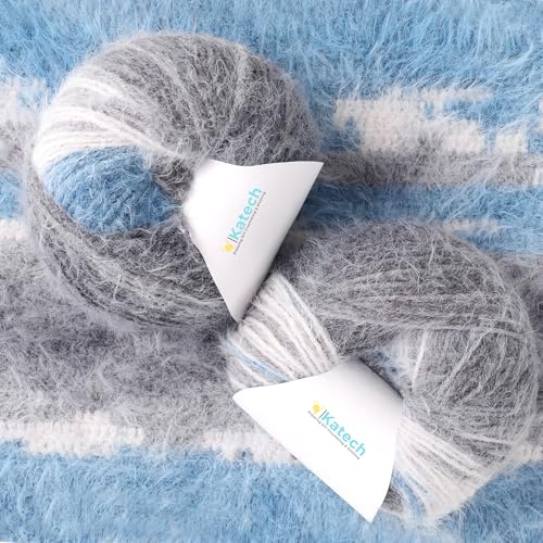 Katech Farbverlaufskuchengarn zum Häkeln, Wolle, Strickgarn, super weich, 2 Stück, 100 g, 35 % Plüschwolle, 30 % Acryl, 35 % Nylon (Kammgarn), perfekt für Decken, Schals, Schals und Kleidungsstücke (B von Katech