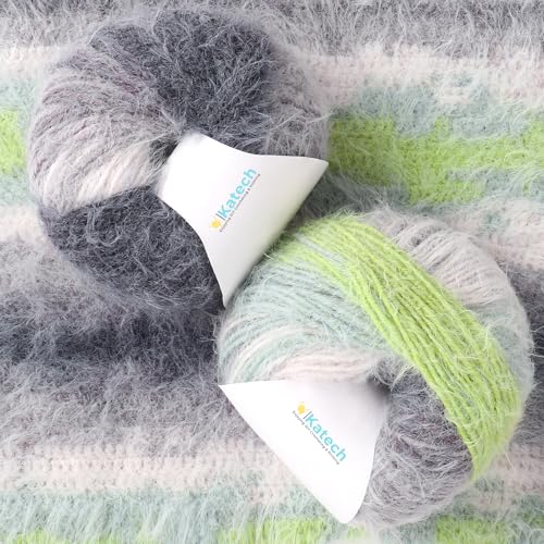 Katech Farbverlaufskuchengarn zum Häkeln, Wolle, Strickgarn, super weich, 2 Stück, 100 g, 35 % Plüschwolle, 30 % Acryl, 35 % Nylon (Kammgarn), perfekt für Decken, Schals, Schals und Kleidungsstücke (C von Katech
