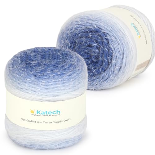 Katech Farbverlaufskuchengarn zum Häkeln, weiches Ombré-Garn mit lebendigen Farben, 2 Stück, 400 m/189,9 g, 80 % Acryl, 20 % Nylon, #4 Medium, perfekt für Sterndecken, Schals, Schals und Katech Farbverlaufskuchengarn zum Häkeln, weiches Ombré-Garn mit lebendigen Farben, 2 Stück, 400 m/189,9 g, 80 % Acryl, 20 % Nylon, #4 Medium, perfekt für Sterndecken, Schals, Schals und von Katech