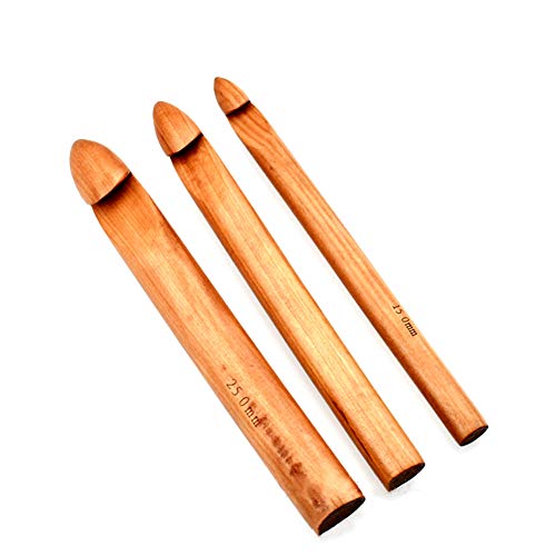 Katech Häkelnadel Set, 3 Stück Grobes Holz Bambus Häkelnadeln Set (15.0mm + 20.0mm + 25.0mm), Holz Häkelnadeln Stricknadeln Nähen Werkzeug DIY Schal Strickzubehör von Katech