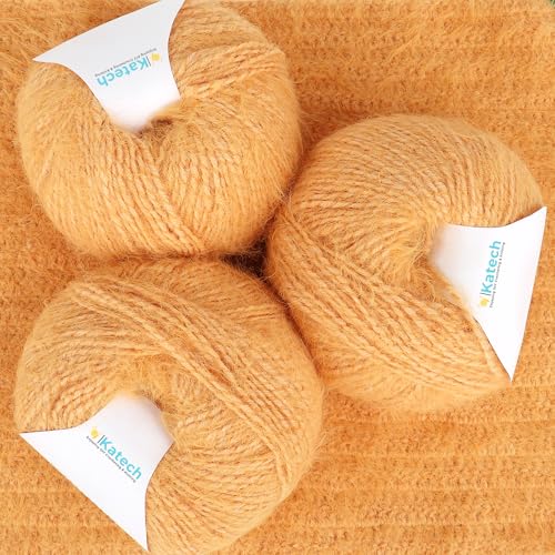 Katech Mischgarn zum Häkeln, Wolle, Strickgarn, super weich, 3 Stück, 100 g, 35 % Plüschwolle, 30 % Acryl, 35 % Nylon (Kammgarn), perfekt für Decken, Schals, Schals und Kleidungsstücke (Aprico) von Katech