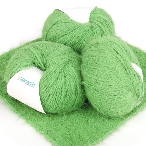 Katech Mischgarn zum Häkeln, Wolle, Strickgarn, super weich, 3 Stück, 100 g, 35 % Plüschwolle, 30 % Acryl, 35 % Nylon (Kammgarn), perfekt für Decken, Schals und Kleidungsstücke (Apfelgrün) von Katech