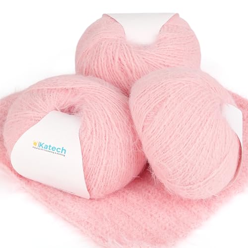 Katech Mischgarn zum Häkeln, Wolle, Strickgarn, super weich, 3 Stück, 100 g, 35 % Plüschwolle, 30 % Acryl, 35 % Nylon (Kammgarn), perfekt für Decken, Schals und Kleidungsstücke (Blush Pink) von Katech