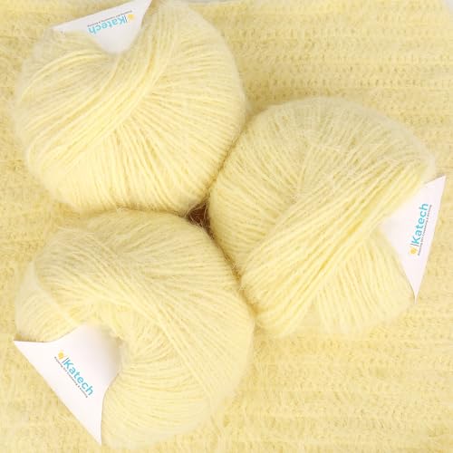 Katech Mischgarn zum Häkeln, Wolle, Strickgarn, super weich, 3 Stück, 100 g, 35 % Plüschwolle, 30 % Acryl, 35 % Nylon (Kammgarn), perfekt für Decken, Schals und Kleidungsstücke (Buttercreme) von Katech
