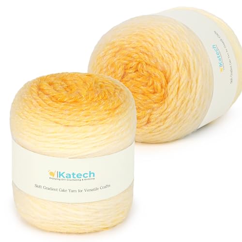 Katech Ombré-Garn zum Häkeln, großer Knäuel, Farbverlaufsgarn, Cake-2 Stück, 200 g, 80 % Acryl, 20 % Nylon, #4 Medium, perfekt für Sterndecken, Schals, Schals und Kleidungsstücke (G) von Katech