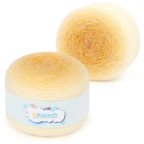 Katech Ombré-Garn zum Häkeln, großer Knäuel, Farbverlaufsgarn, Kuchen, 2 Stück, 190 g, 71 % Acryl, 29 % Nylon, #4, mittelweiches Strick-/Häkelgarn, für Sterndecken, Schals, Schals und Kleidungsstücke Katech Ombré-Garn zum Häkeln, großer Knäuel, Farbverlaufsgarn, Kuchen, 2 Stück, 190 g, 71 % Acryl, 29 % Nylon, #4, mittelweiches Strick-/Häkelgarn, für Sterndecken, Schals, Schals und Kleidungsstücke von Katech