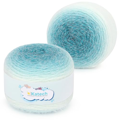 Katech Ombré-Garn zum Häkeln, großer Knäuel, Farbverlaufsgarn, Kuchen, 2 Stück, 190 g, 71 % Acryl, 29 % Nylon, #4 mittelweiches Strick-/Häkelgarn, für Sterndecken, Schals, Schals und Kleidungsstücke Katech Ombré-Garn zum Häkeln, großer Knäuel, Farbverlaufsgarn, Kuchen, 2 Stück, 190 g, 71 % Acryl, 29 % Nylon, #4 mittelweiches Strick-/Häkelgarn, für Sterndecken, Schals, Schals und Kleidungsstücke von Katech