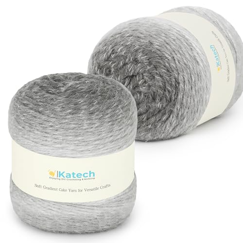 Katech Ombré-Garn zum Häkeln, großer Knäuel, Farbverlaufsgarn, Kuchen, 2 Stück, 200 g, 80 % Acryl, 20 % Nylon, #4 Medium, perfekt für Sterndecken, Schals, Schals und Kleidungsstücke (F) von Katech