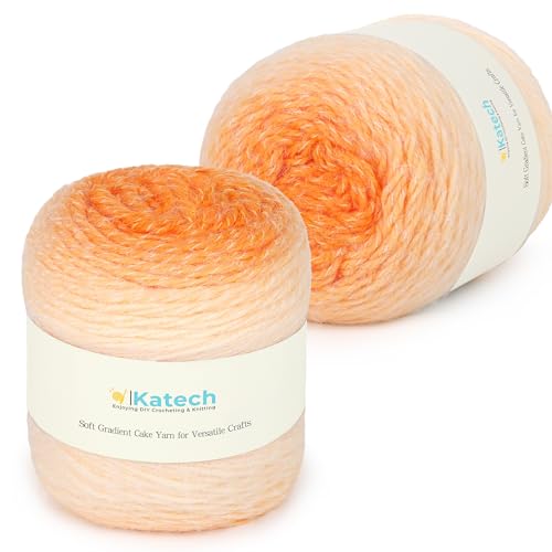 Katech Ombré-Garn zum Häkeln, großer Knäuel, Farbverlaufsgarn, Kuchen, 2 Stück, 200 g, 80 % Acryl, 20 % Nylon, #4 Medium, perfekt für Sterndecken, Schals, Schals und Kleidungsstücke (H) von Katech