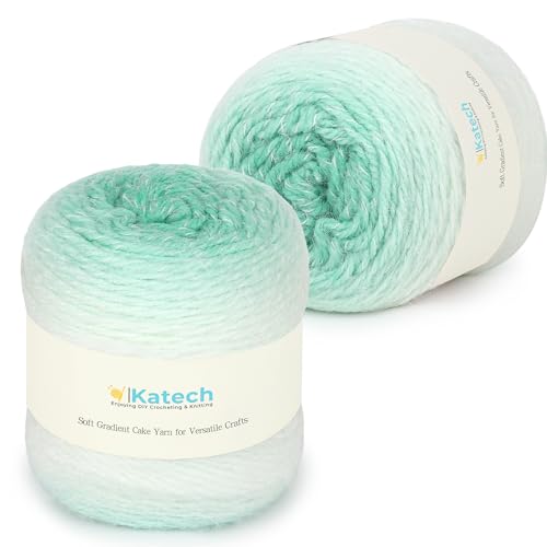 Katech Ombré-Garn zum Häkeln, großer Knäuel, Farbverlaufsgarn, Kuchen, 2 Stück, 200 g, 80 % Acryl, 20 % Nylon, #4 Medium, perfekt für Sterndecken, Schals, Schals und Kleidungsstücke (I) von Katech