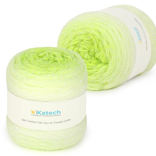 Katech Ombré-Garn zum Häkeln, großer Knäuel, Farbverlaufsgarn, Kuchen, 2 Stück, 200 g, 80 % Acryl, 20 % Nylon, #4 Medium, perfekt für Sterndecken, Schals, Schals und Kleidungsstücke (J) von Katech