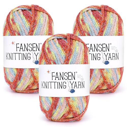Katech Sparkle Ombre-Garn zum Häkeln, 3 Packungen mit 100 g, 100 % Polyester-4 Medium (Kammgarn), Glitzergarn zum Stricken, weiche Häkelgarne für Decken, Schals, Taschen und Puppen (Rot-Ombre) von Katech