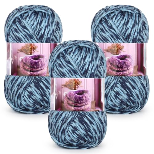 Katech Sperriges Garn zum Häkeln, weiches, dickes Garn mit lebendigen Farben, 3 Packungen mit 100 g, Acryl, Nr. 4 Kammgarn (Medium), perfekt für Decken, Schals, Schals und Kleidungsstücke, (Ocean von Katech