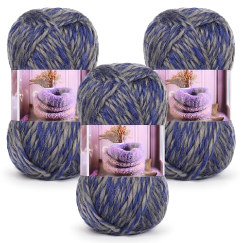 Katech Sperriges Garn zum Häkeln, weiches, dickes Garn mit lebendigen Farben, 3 Packungen mit 100 g, Acryl, Nr. 4 Kammgarn (Medium), perfekt für Decken, Schals, Schals und Kleidungsstücke, (Midnight von Katech