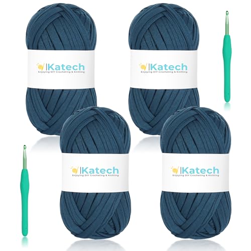 Katech T-Shirt-Garn zum Häkeln, 400 g, elastisches Gewebe, gehäkelt, Spaghetti-Garn für Handarbeiten, Taschen und Korbkissen, Häkelprojekte, Heimdekoration (dunkelblau) von Katech
