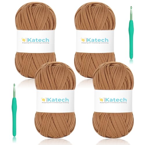 Katech T-Shirt-Garn zum Häkeln, 400 g, elastisches Gewebe, gehäkelt, Spaghetti-Garn für Handarbeiten, Taschen und Korbkissen, Häkelprojekte, Heimdekoration (hellbraun) von Katech