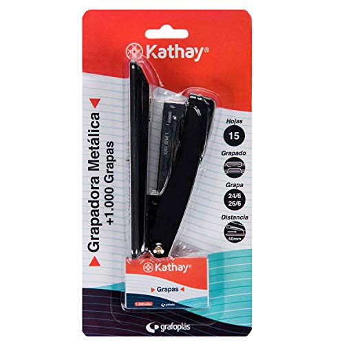Kathay 86000299 Heftgerät aus Metall mit 1000 Heftklammern 24/6 26/6, bis zu 15 Blatt, zufällige Farben: Rot, Schwarz, Blau Kathay 86000299 Heftgerät aus Metall mit 1000 Heftklammern 24/6 26/6, bis zu 15 Blatt, zufällige Farben: Rot, Schwarz, Blau von Kathay