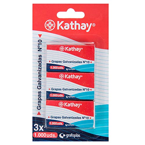 Kathay 86001100 Blister mit 3 Klammern à 1000 Stück verzinkt Nummer 10, rostfrei von Kathay
