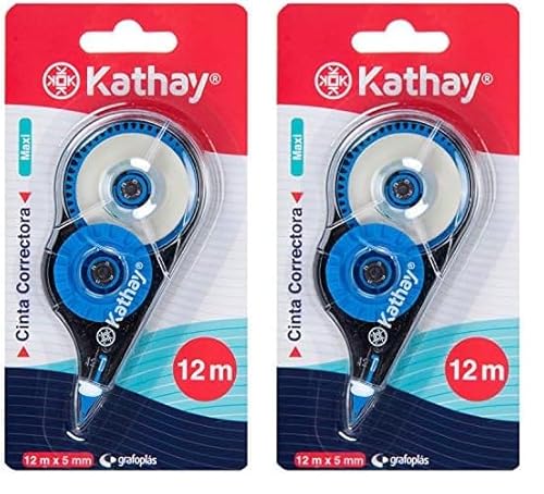 Kathay 86028899 Korrekturband, Maxi, 5 mm x 12 m, zufällige Farben: Gelb, Grün und Blau, schnell trocknend (Packung mit 2) von Kathay