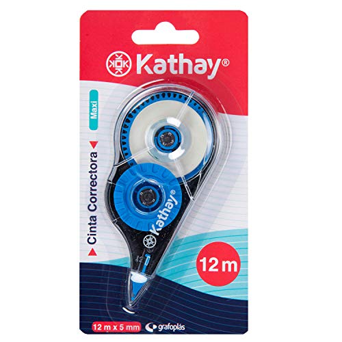 Kathay 86028899 Korrekturband, Maxi, 5 mm x 12 m, zufällige Farben: Gelb, Grün und Blau, schnell trocknend von Kathay