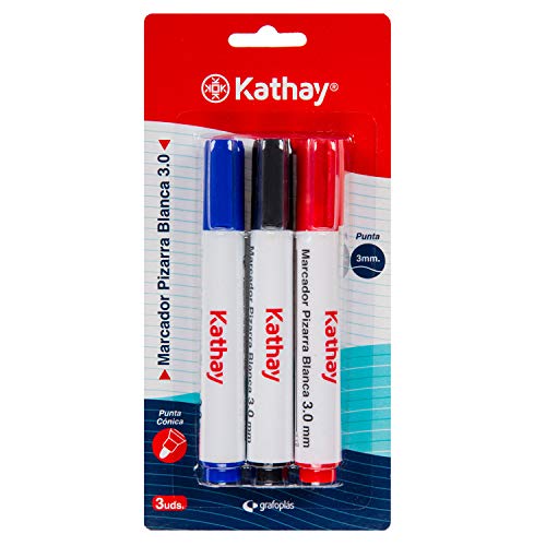 Kathay 86211399 Whiteboard-Marker, 3 Stück, Blau, Schwarz, Rot, Konische Spitze 3 mm von Kathay