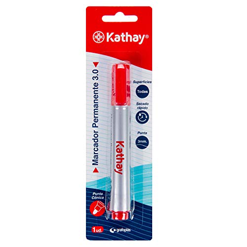 Kathay 86211551 Permanentmarker, rot, konische Spitze 3 mm, schnell trocknend, für alle Arten von Oberflächen von Kathay