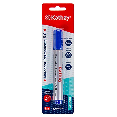 Kathay 86211730 Permanentmarker, blau, abgeschrägte Spitze 5 mm, schnell trocknend, für alle Arten von Oberflächen von Kathay