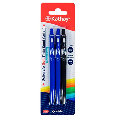 Kathay 86232899 Soft Semi Gel Kugelschreiber, 2 blau und 1 schwarz, 1 mm, einziehbar von Kathay