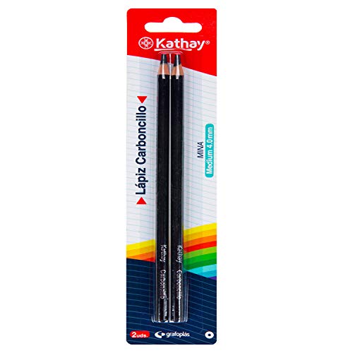 Kathay 86233310 - Set mit 2 Kohlestiften, Mine Medium 4,0 mm, perfekt zum Zeichnen von Kathay