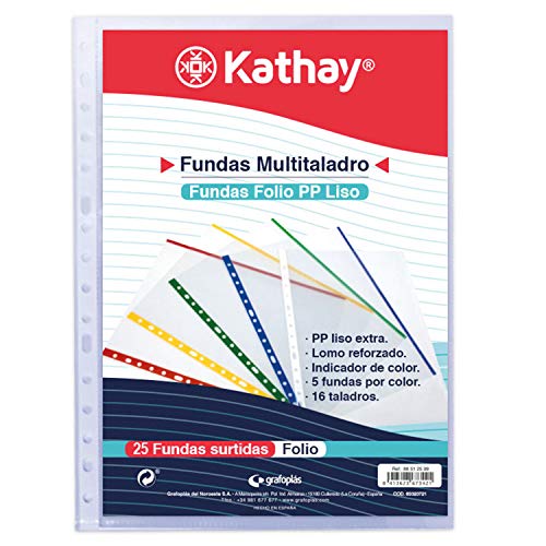 Kathay 86512599 Packung mit 25 transparenten Hüllen mit Indikator, verschiedene Farben, Polypropylen, extra glatt, 16 Lochungen von Kathay