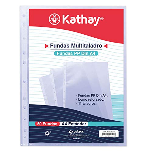 Kathay 86556500 Beutel mit 50 Hüllen mit mehreren Löchern, A4, 11 Lochung, Polypropylen Standard von Kathay