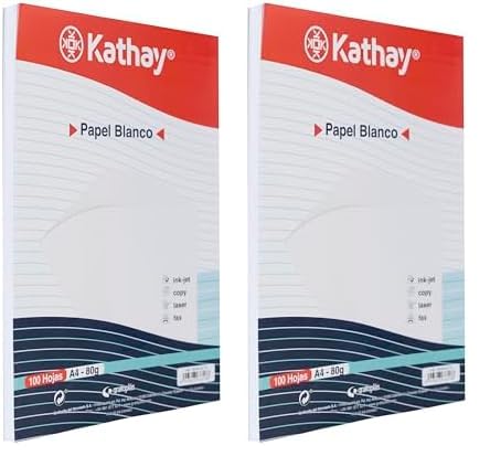 Kathay 86600070 Blatt weißes Papier, A4, 80 g, geeignet für Drucker, Inkjet, Copy, Laser und Fax, 100 Stück (1 Stück) (Packung mit 2) von Kathay