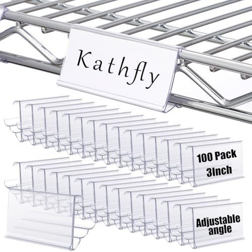 Kathfly Etikettenhalter für Drahtregale, transparent, schützend, PVC-Kunststoff, verstellbare Etikettenhalter, 3 Betrachtungswinkel, Regalanhänger für Drahtregale, Metro-Regal-Clips für Einzelhandel von Kathfly