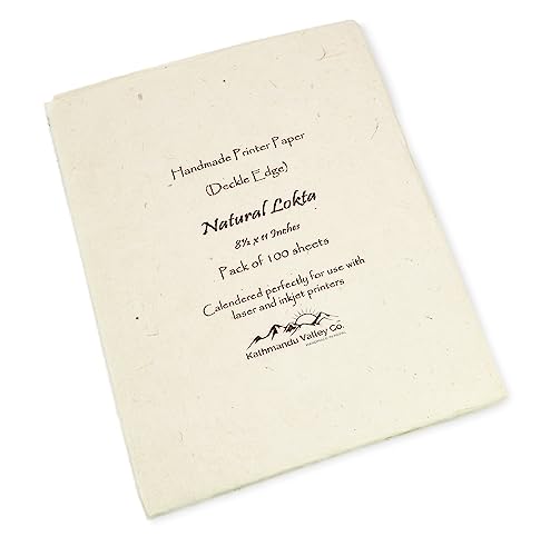 Handgefertigtes Lokta Laser- und Tintenstrahldruckerpapier mit Büttenrand, 21,6 x 27,9 cm, Vintage-Dekoratives Spezialdruckpapier (100 Blatt, Natur) von Kathmandu Valley Co.