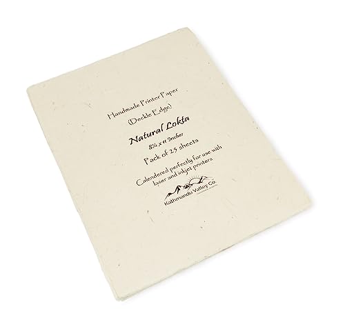 Handgefertigtes Lokta Laser- und Tintenstrahldruckerpapier mit Büttenrand, 21,6 x 27,9 cm, Vintage-Dekoratives Spezialdruckpapier (25 Blatt, Natur) von Kathmandu Valley Co.