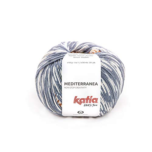 Katia Mediterranea color 305, 100g Baumwollgarn, Sommerwolle mit Jacquard Farbverlauf zum Stricken oder Häkeln von theofeel