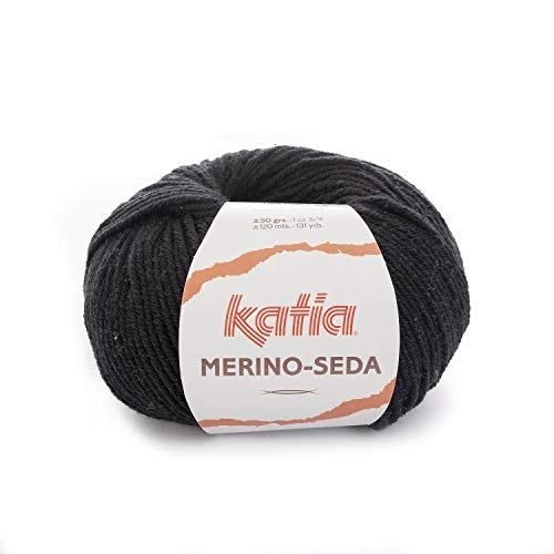 Katia Merino Seda Fb. 65 - schwarz, Wolle mit Seide zum Stricken und Häkeln, Nadelstärke 3,5-4 mm von Katia Merino Seda