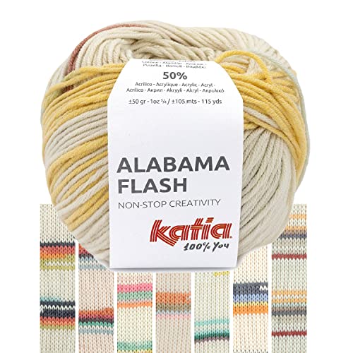 Katia Alabama Flash | Buntes Baumwollmischgarn zum Stricken und Häkeln | Sommerwolle Baumwollgarn mit Farbverlauf | 50g 105m (107) von Katia